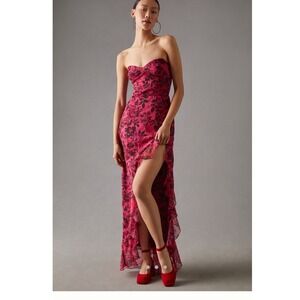 Amanda Uprichard Eden Gown Strapless Pink Floral Ruffle Maxi Dress Party Elegant